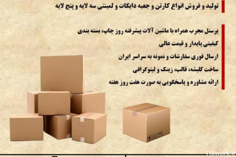 تولید و فروش انواع کارتن و جعبه دایکات نگین کارتن ارژن در شیراز